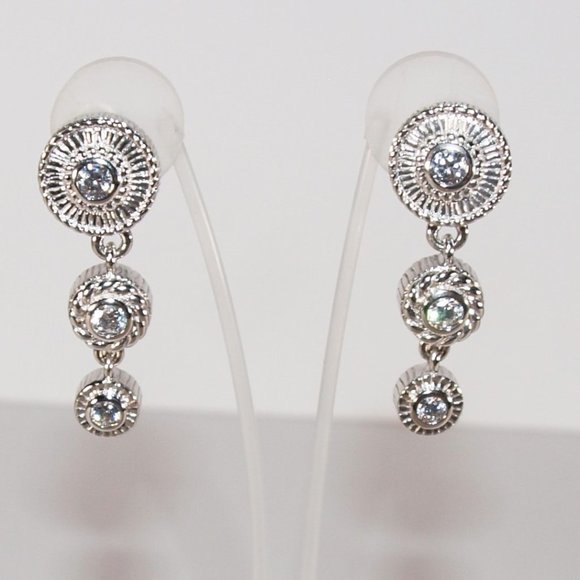 Judith Ripka Dangle Sterling Silver & Diamonique(R) Omega Back Earrings - Picture 1 of 6